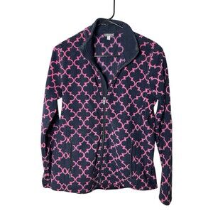 Talbots Fleece Jacket Pink & Navy Women’s Size Medium, Soft With Zip Pockets